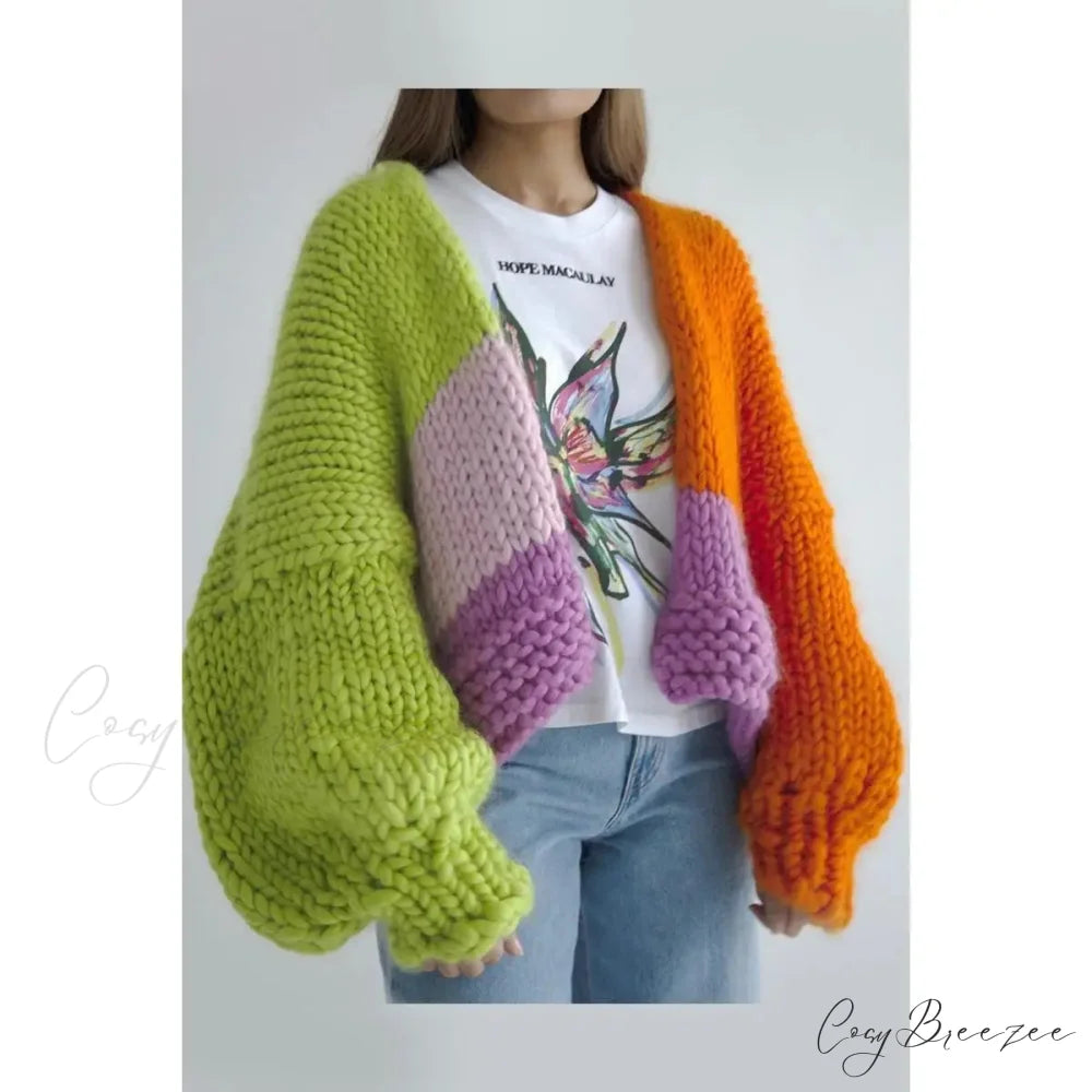 Colorful Thread V-Neck Commuter Knit Cardigan Color blocking / S cardiagn-250126