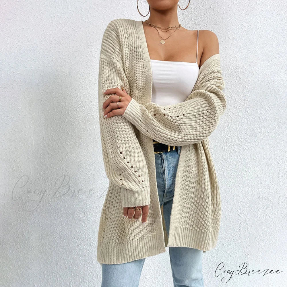 Colour Knitted Solid Cardigan Apricot / S