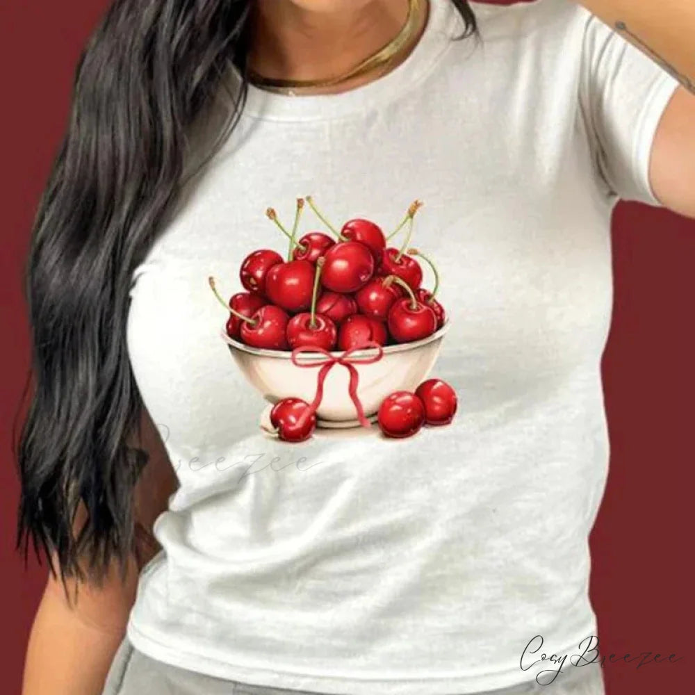 Combhasaki Summer Y2K Cherry Print T-shirt white6 / S t-shirt-250223