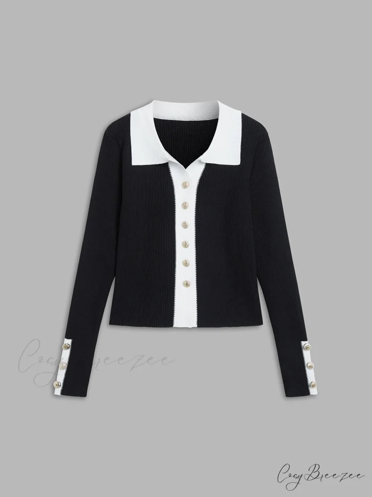 Contrast Charming Elegant Cardigan