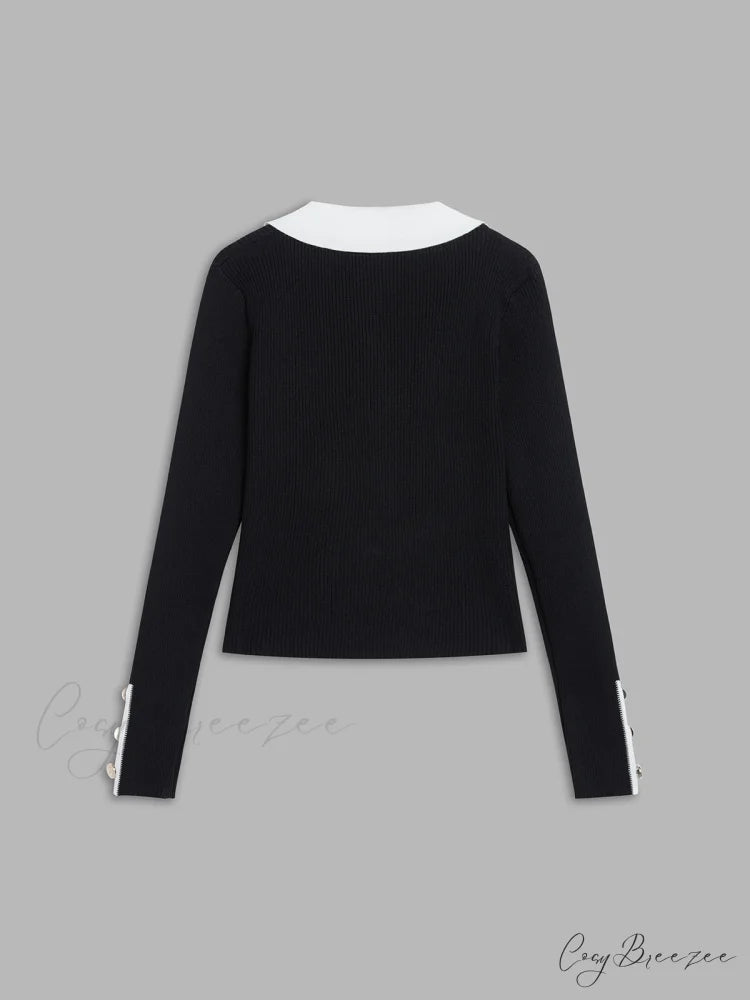 Contrast Charming Elegant Cardigan