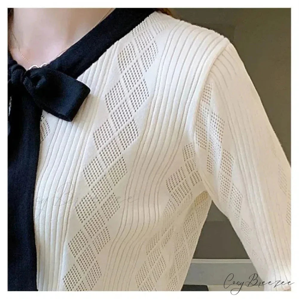 Contrast Color Button V-Neck Knit Cardigan cardigans-241228