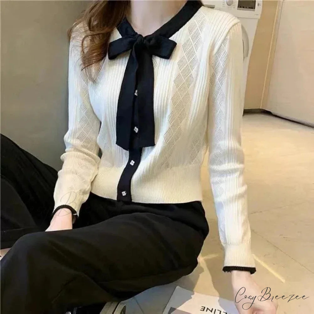 Contrast Color Button V-Neck Knit Cardigan cardigans-241228