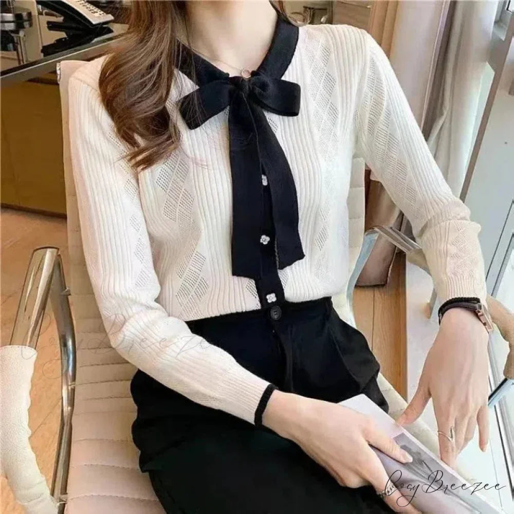 Contrast Color Button V-Neck Knit Cardigan cardigans-241228
