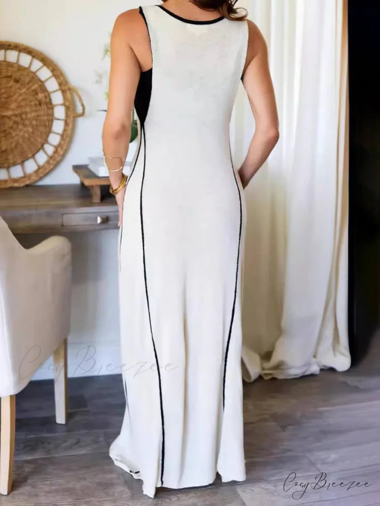 Contrast Color Self-Tie Charming Flowy Oversized Maxi Dress