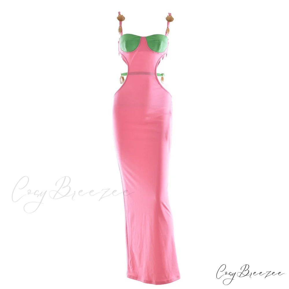 Contrast Color Shells Sleeveless Cutout Classic Party Mini Dress - Pink M / Pink