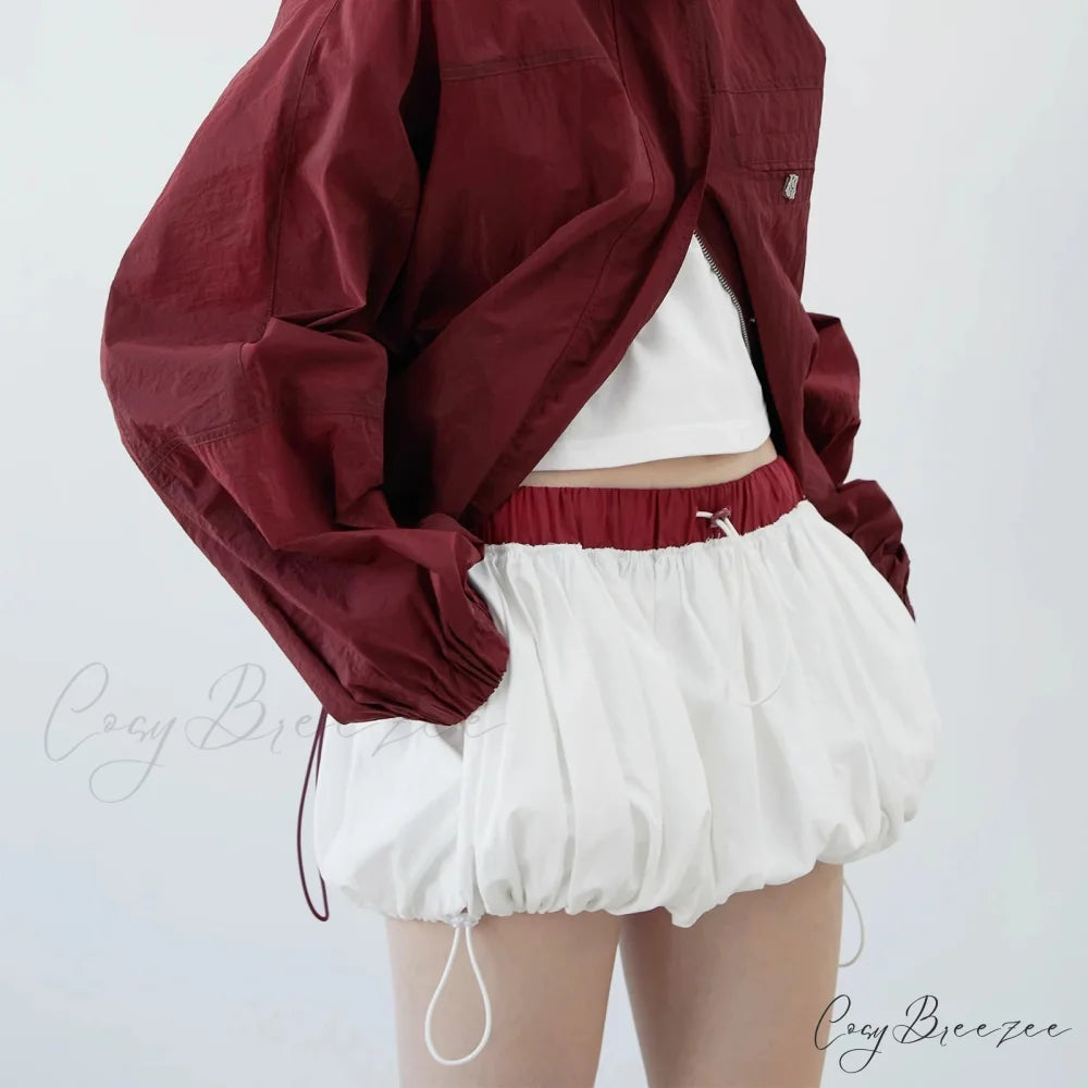 Contrast Drawstring Pocketed Skirt skirts-250223