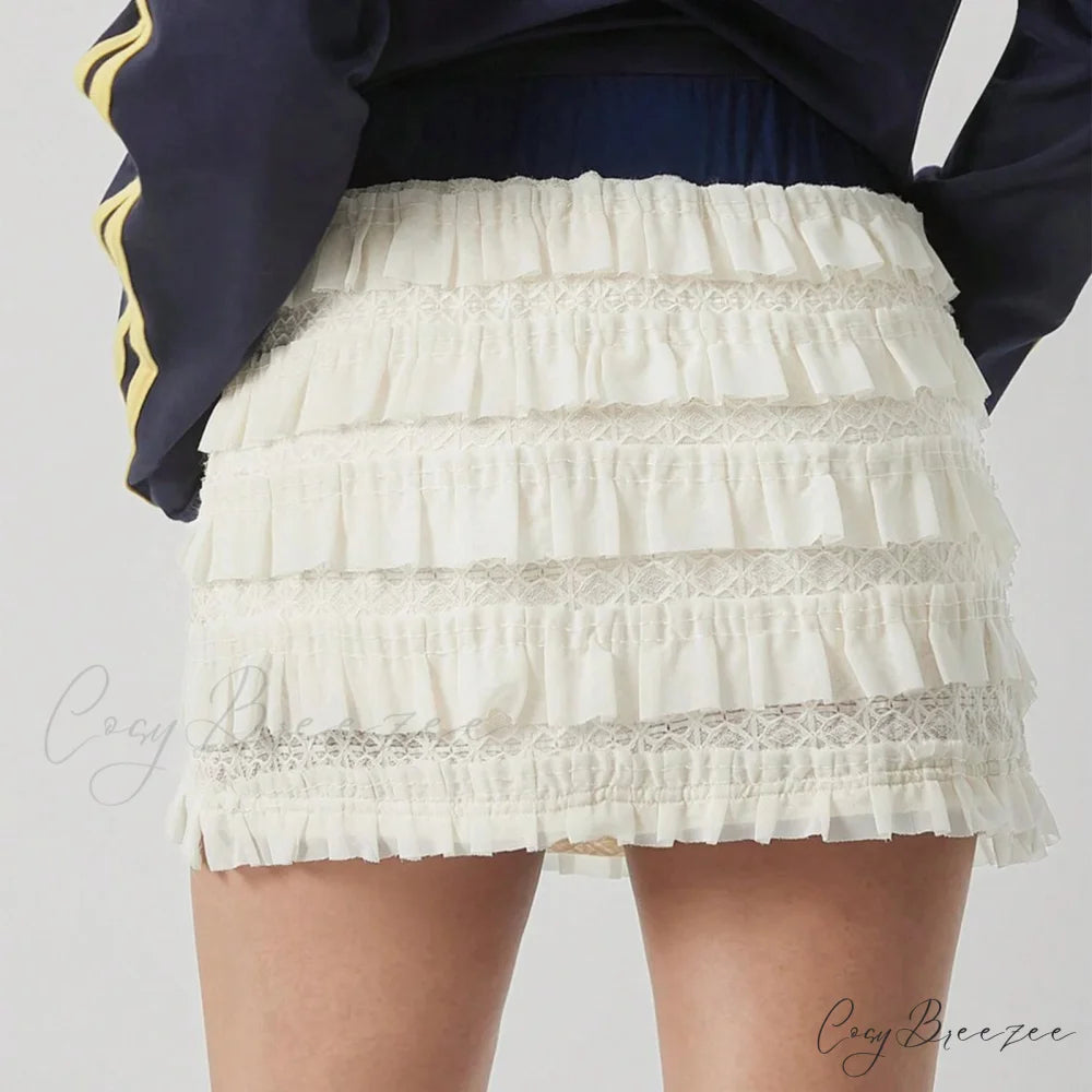 Contrast Lace Tiered Flounces Skirt skirts-250223