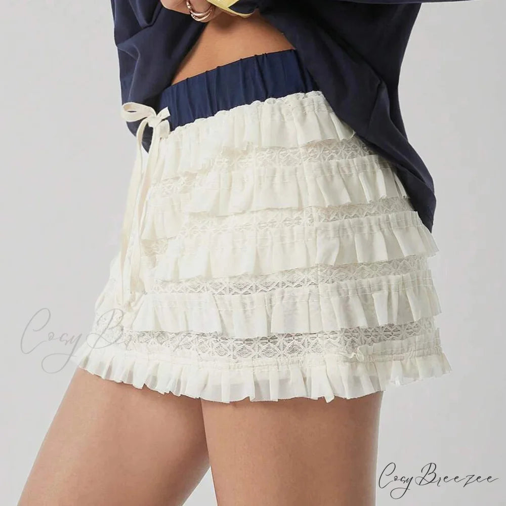 Contrast Lace Tiered Flounces Skirt skirts-250223