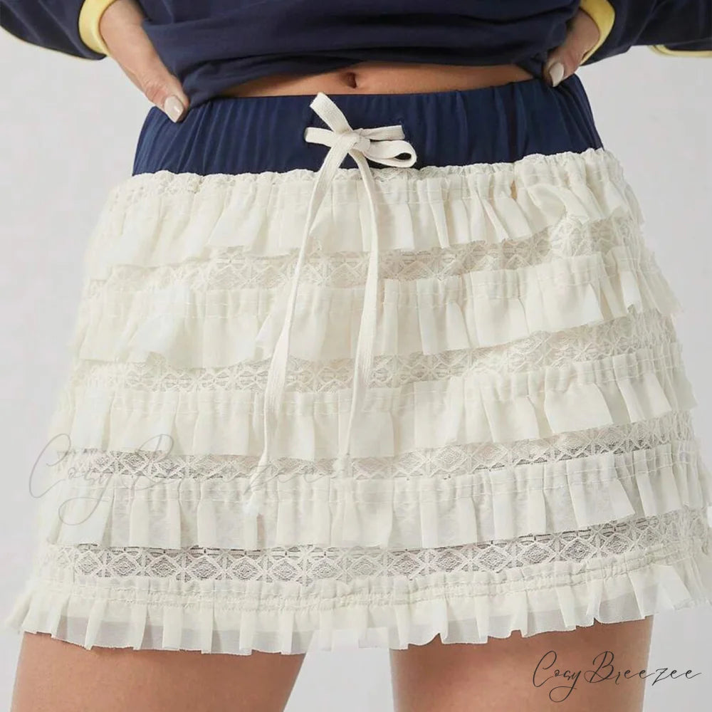 Contrast Lace Tiered Flounces Skirt skirts-250223