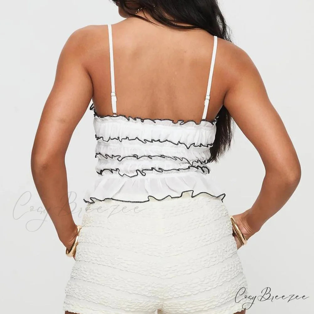 Contrast Ruffled Layered Crop Top croptop-250223