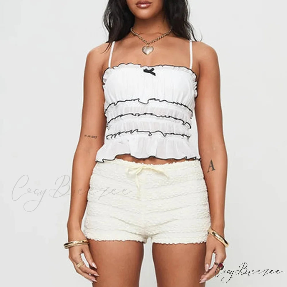 Contrast Ruffled Layered Crop Top croptop-250223