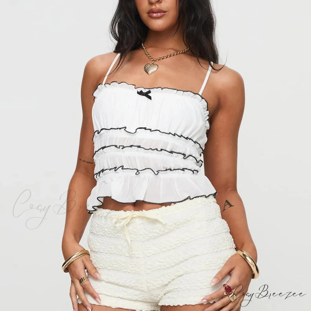 Contrast Ruffled Layered Crop Top croptop-250223