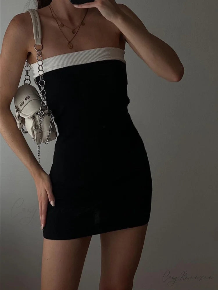 Contrast Trim Graceful Bodycon Short Dress Black / XS