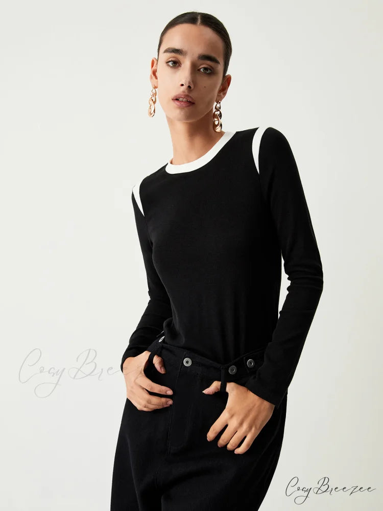 Contrast Trim Graceful Long Sleeve Shirt