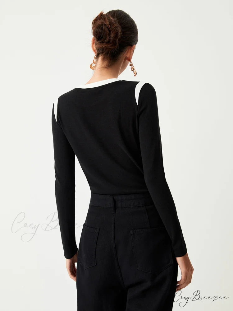Contrast Trim Graceful Long Sleeve Shirt