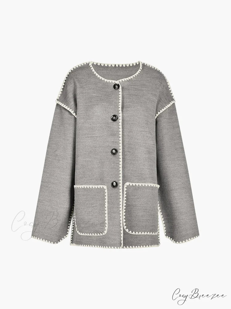 Contrast Trim Jacket Trendy With Matching Scarf