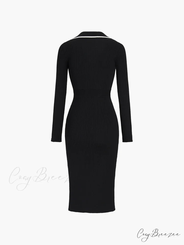 Contrast Trim Wrap Trendy Midi Knit Dress
