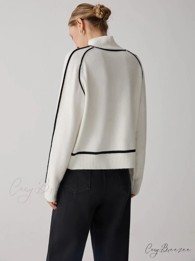 Contrast Turtleneck Graceful Long Sleeve Sweater