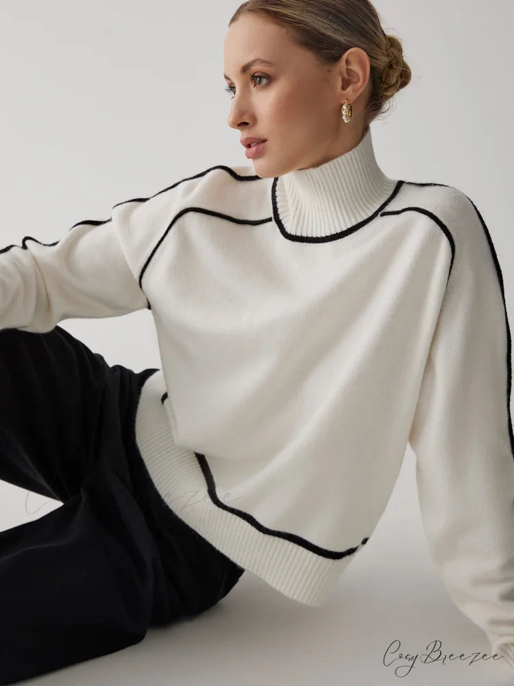 Contrast Turtleneck Graceful Long Sleeve Sweater