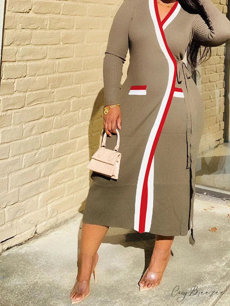 Contrast Waist Graceful Vintage Tailored Pants Khaki / M