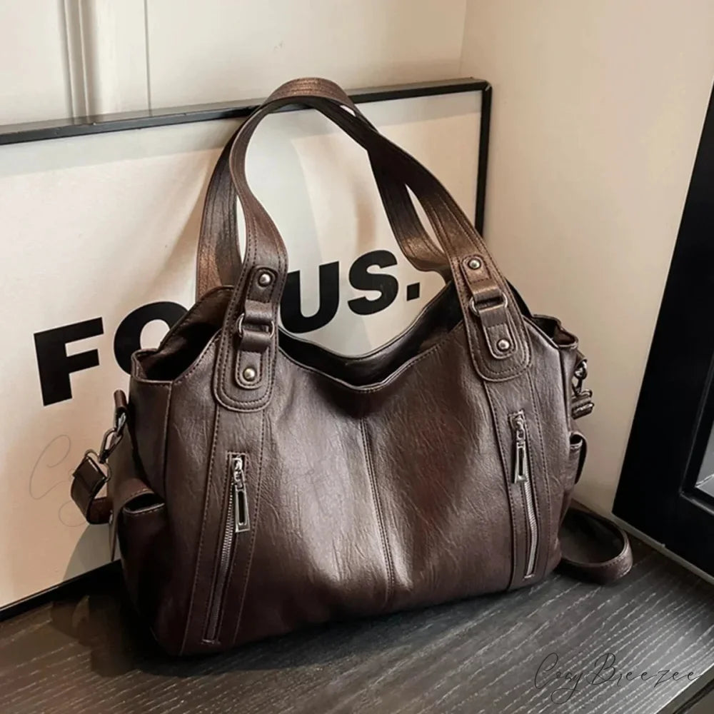 Contrasting Color High-Quality Zipper Shoulder Bag Coffee shoulder-250126
