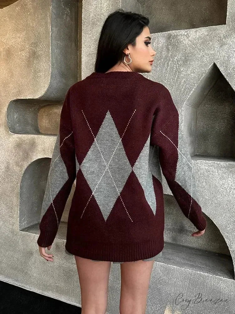 Contrasting Printed Long Sleeve Sweater swraters-241228