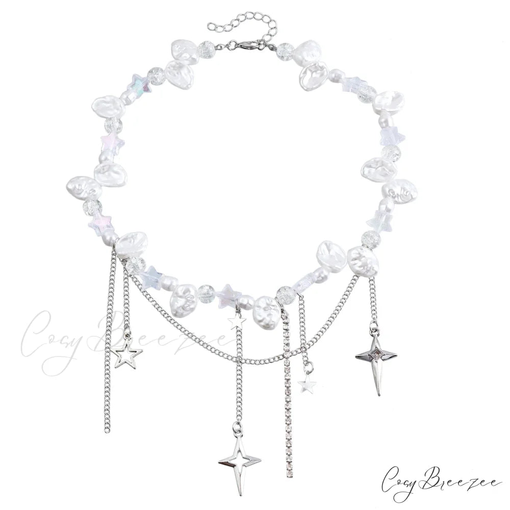 Cool Style Cross Star Diamond Necklace STEEL