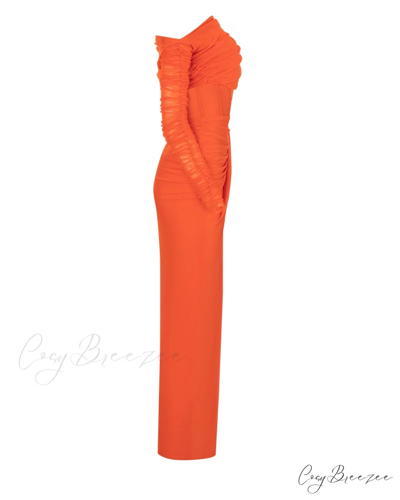 Coral Blazing Stylish Off-The-Shoulder Maxi Dress