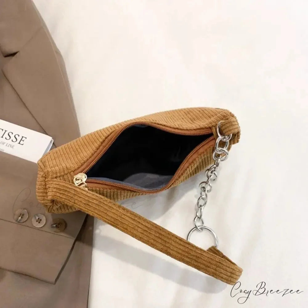 Corduroy Zipper Underarm Handbag shoulder-250126