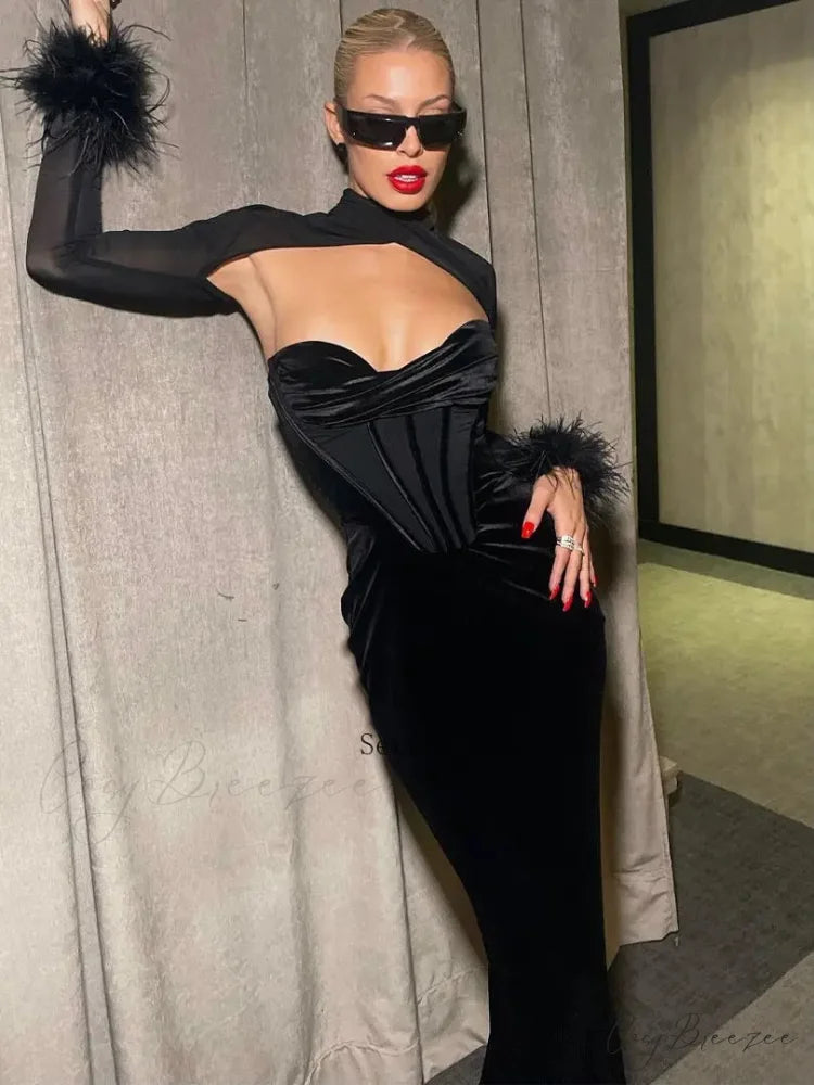 Corset Mesh See Through Maxi Dress