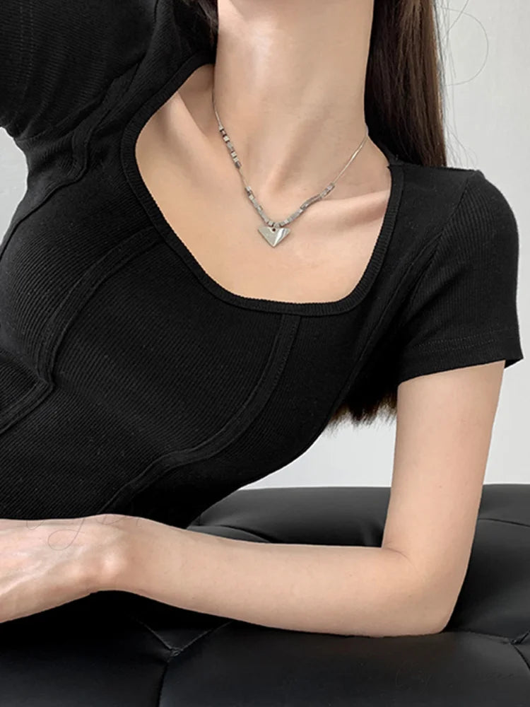 Corset Square Graceful Neck Shirt Black / S