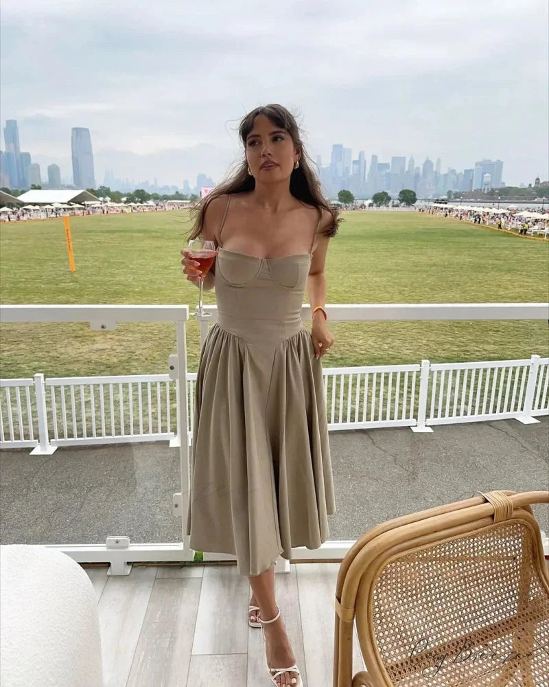 Cottagecore Hem Birthday Pleated Fairy Slip Corset Sun Gown Midi Dress