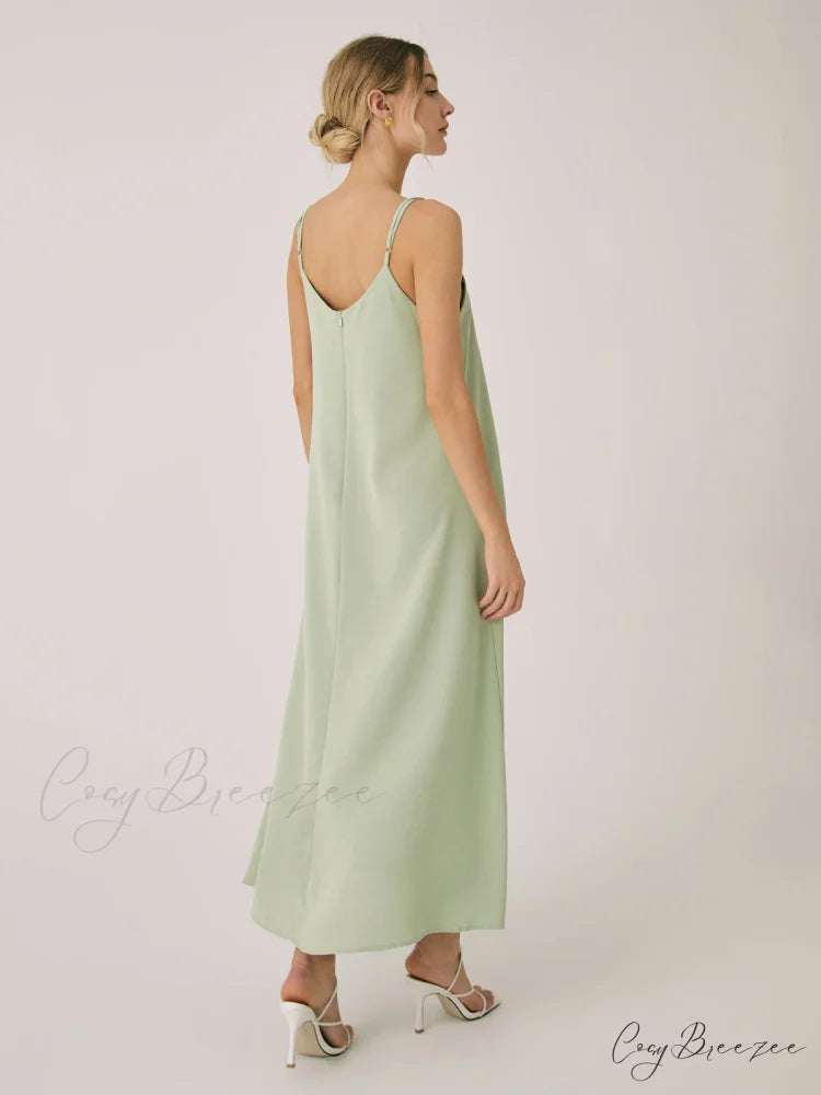 Cotton Blends Graceful Pleated Long Dress
