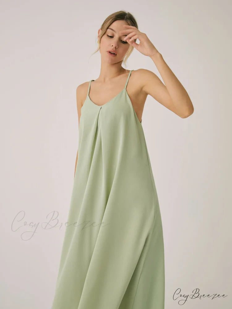 Cotton Blends Graceful Pleated Long Dress