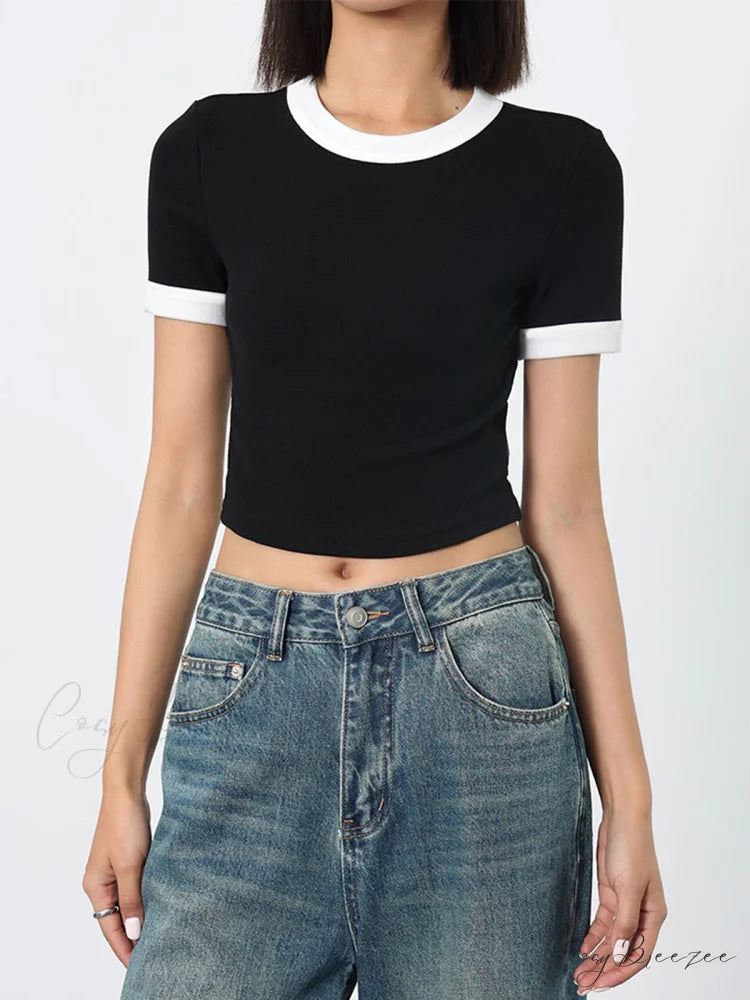 Cotton Contrast Graceful Trim Cropped Top