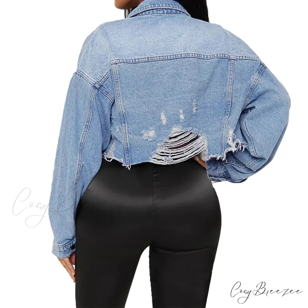 Cotton Denim Spring Autumn Cardigan Punk Bomber Windbreaker Hollow Out Jacket