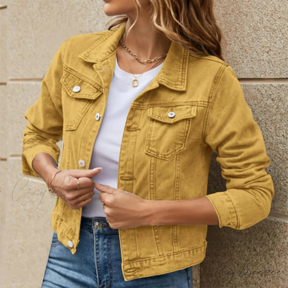 Cotton Denim Spring Autumn Cardigan Punk Gothic Bomber Windbreaker Hollow Out Jacket Yellow / S
