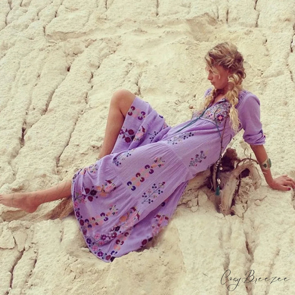 Cotton Floral Embroidered Maxi Dress bohodress-250126