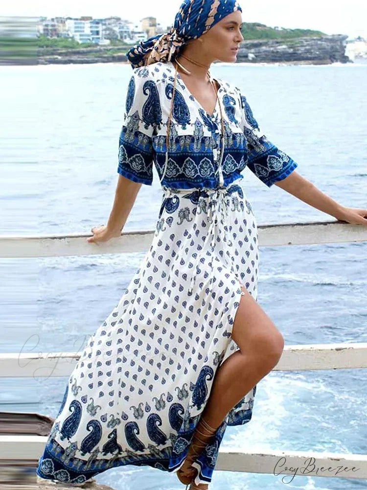 Cotton Floral Printed Boho Beach Kimono Cover Up bohocoverup-250126