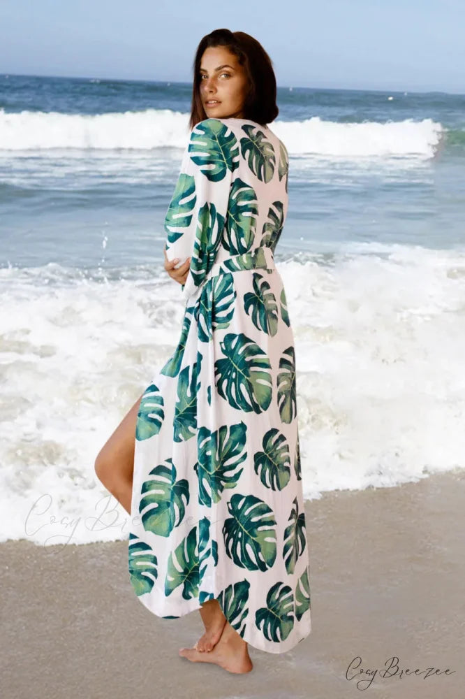 Cotton Floral Printed Boho Beach Kimono Cover Up color1 / One Size bohocoverup-250126