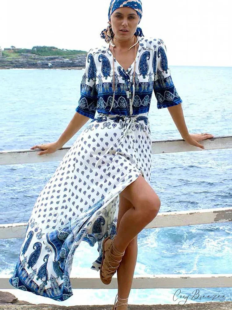 Cotton Floral Printed Boho Beach Kimono Cover Up color5 / One Size bohocoverup-250126