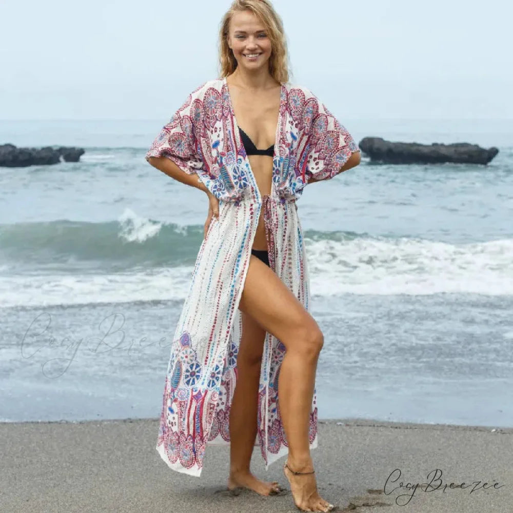 Cotton Floral Printed Boho Beach Kimono Cover Up color6 / One Size bohocoverup-250126