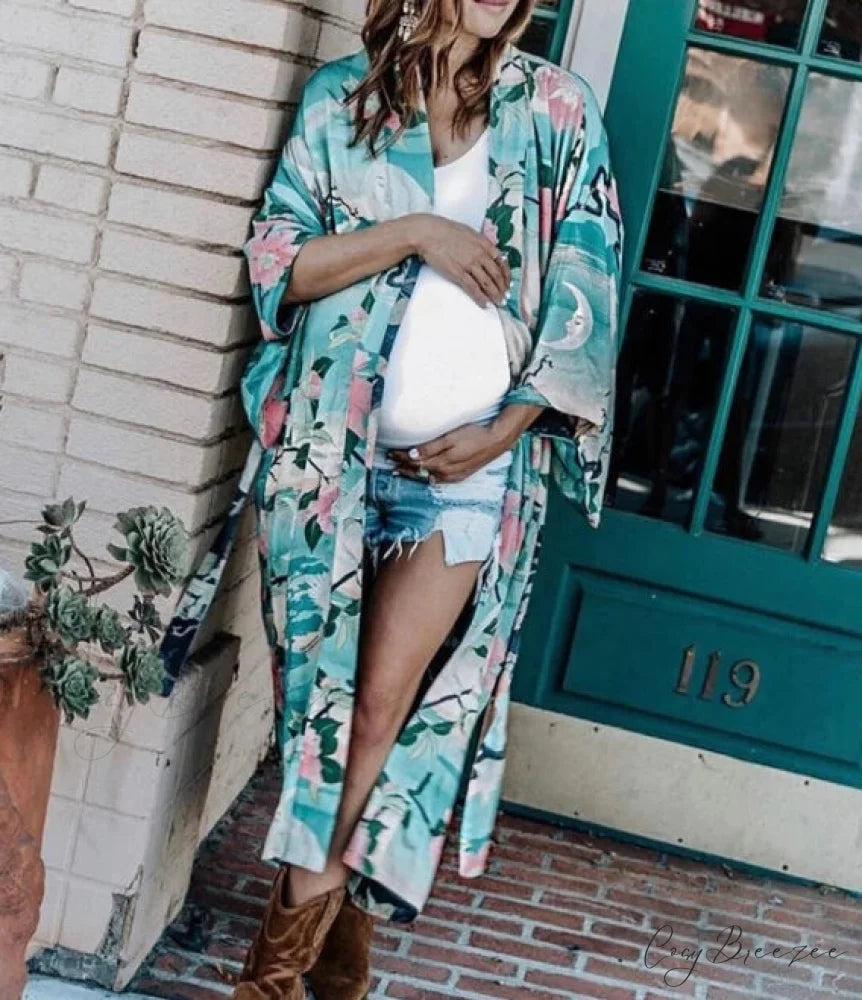 Cotton Floral Printed Boho Beach Kimono Cover Up color7 / One Size bohocoverup-250126