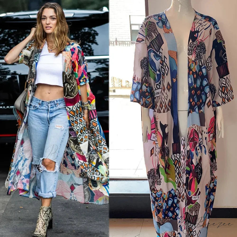 Cotton Floral Printed Boho Beach Kimono Cover Up color8 / One Size bohocoverup-250126