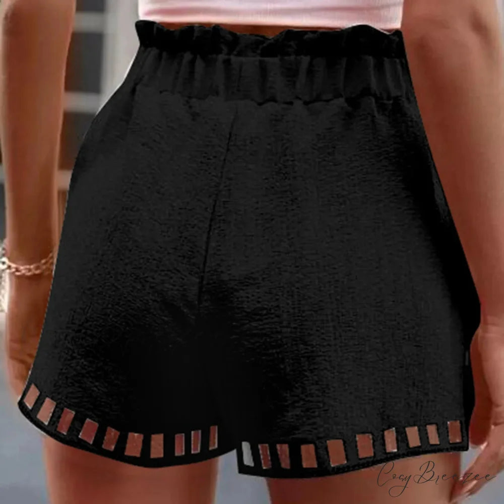 Cotton Linen Hollow-Out Beach Shorts short-250223