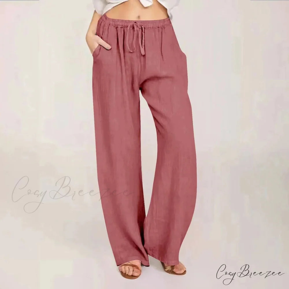 Cotton Linen Palazzo Wide Leg Pants Watermelon Red / S pants-241228