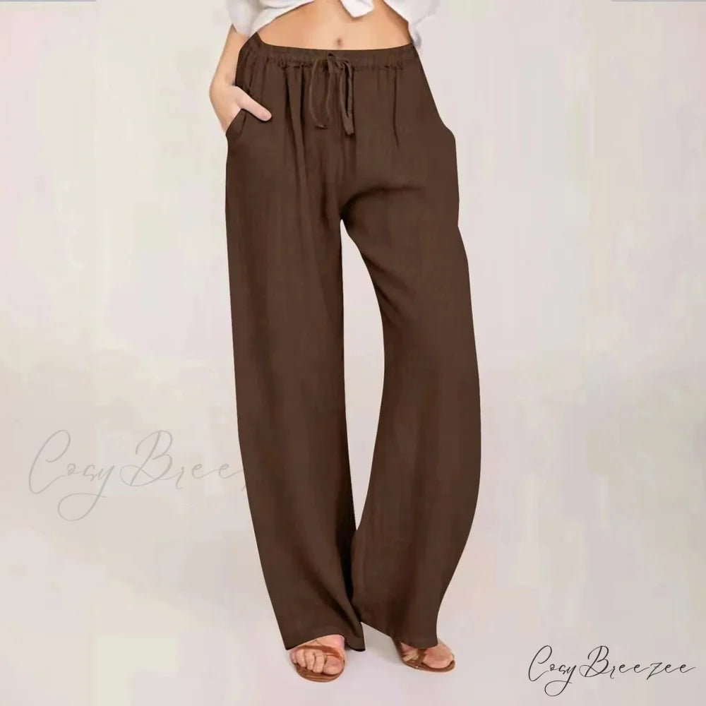 Cotton Linen Wide Leg Drawstring Pants Coffee / S pants-241228