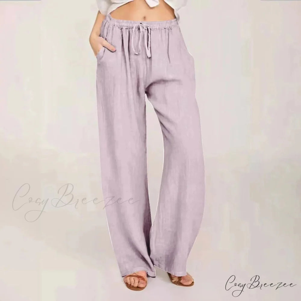 Cotton Linen Wide Leg Drawstring Pants Purple / S pants-241228