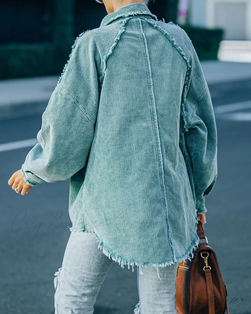 Cotton Pocketed Corduroy Shacket - Seafoam
